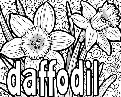 daffodil word art coloring page