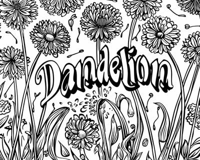 labeled coloring page of dandelions