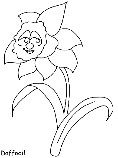 coloring page of a cartoon daffodil with a face