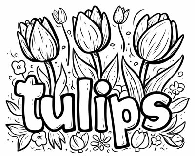 coloring page of tulips word art