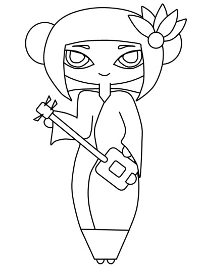 Japanese shamishen coloring page