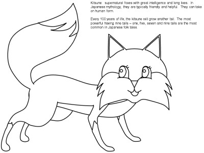 monsters and creatures - kitsune coloring page