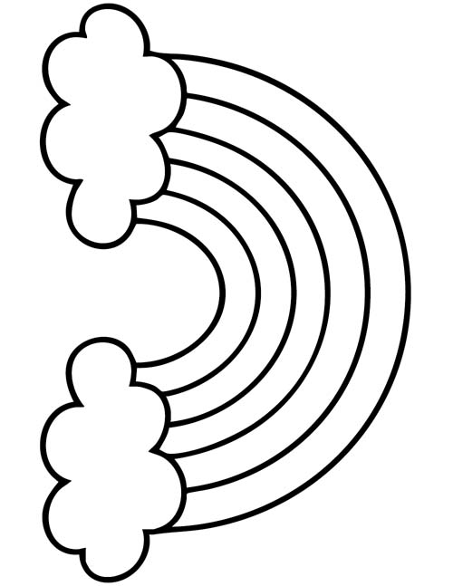 simple coloring page of a basic rainbow with clouds