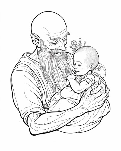 old man and a baby coloring page