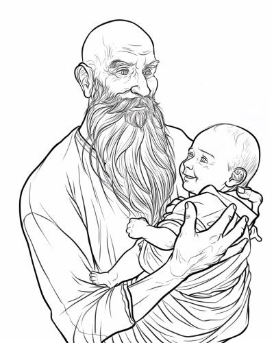 old man and a baby coloring page