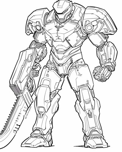 coloring page of a Pacific Rim jaegar
