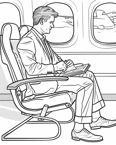 Business Man on a flight coloring page