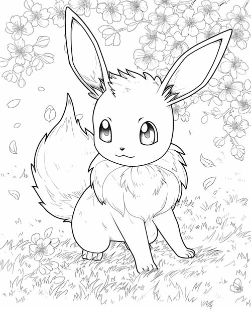 Pokemon Coloring Page of Eevee in the spring