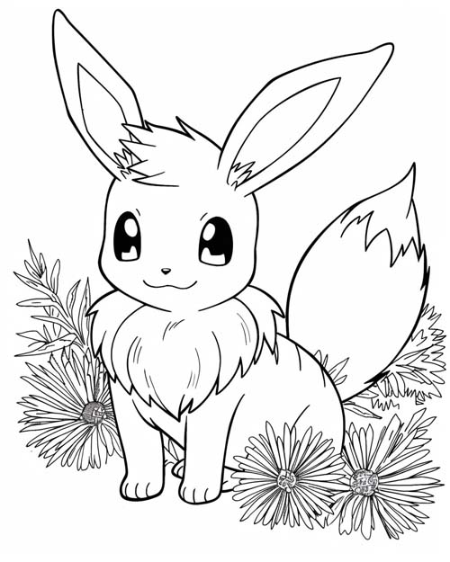 Pokemon Coloring Page of Eevee in the summer