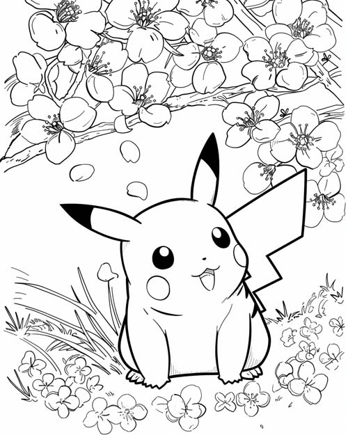 spring coloring page of pikachu
