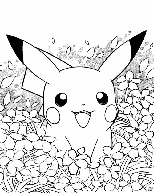 summer coloring page of pikachu