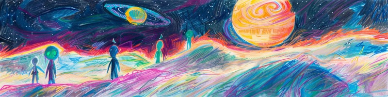 pencil crayon artwork of aliens