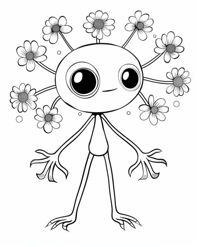 flower alien coloring page
