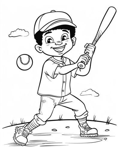African American baseball boy coloring page