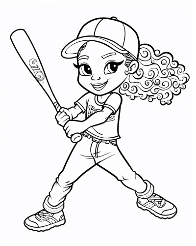 African American baseball girl coloring page