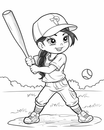 girl baseball player coloring page