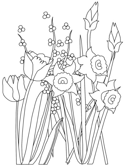 Spring flowers coloring page