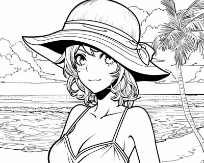beach hat coloring page