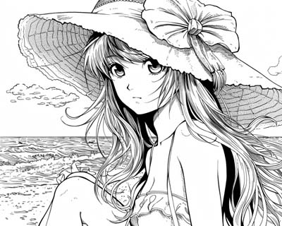 coloring page of a fabulous beach hat