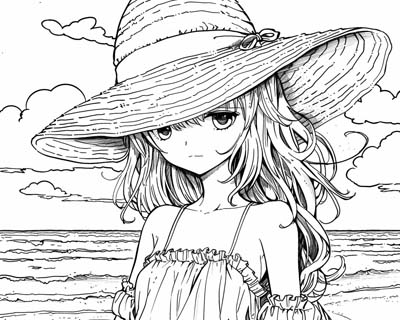 coloring page of a fabulous summer hat