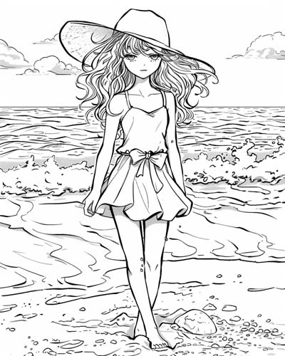 summer at the beach coloring page
