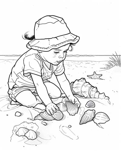 collecting seashells coloring page