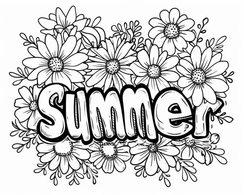 word art coloring page - summer