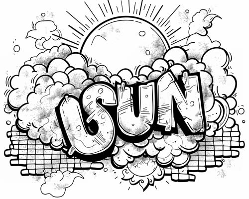 word art coloring page - sun