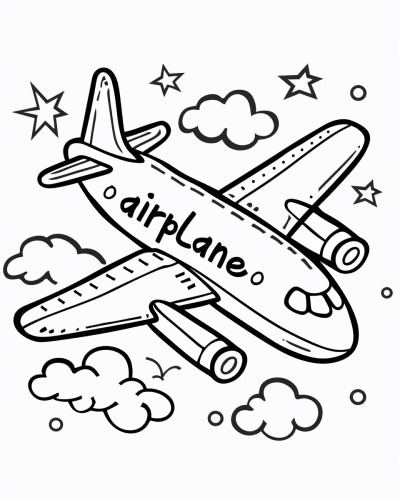 airplane with label coloring page