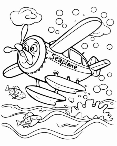 seaplane with label coloring page