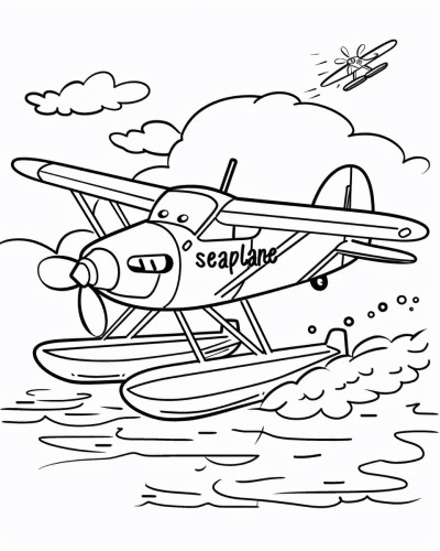 seaplane with label coloring page