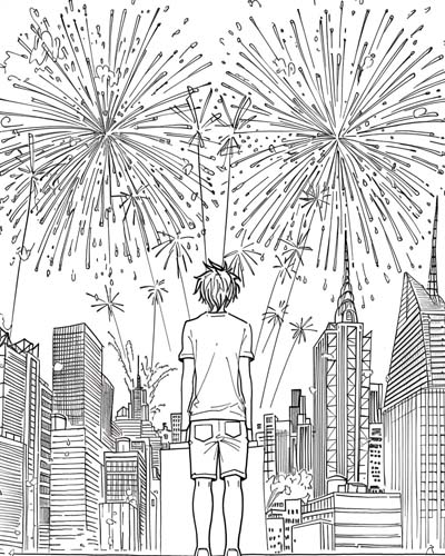 Fireworks over New York coloring page