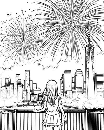 Fireworks over New York coloring page