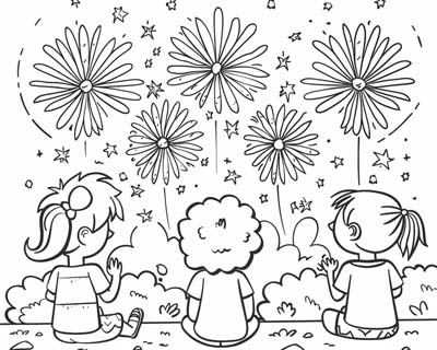 watching fireworks coloring page