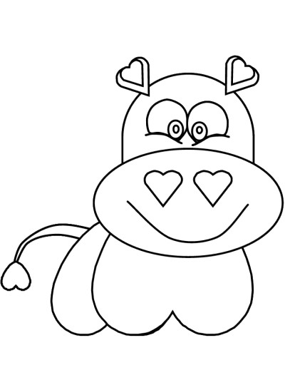 heart hippopotamus coloring page