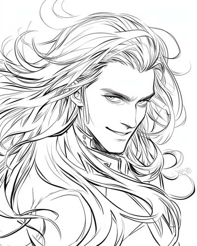coloring page of Loki looking mischievious