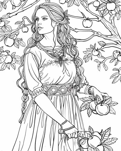 coloring page of Idun and the apples of immortality