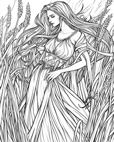 coloring page of the Norse goddess Sif